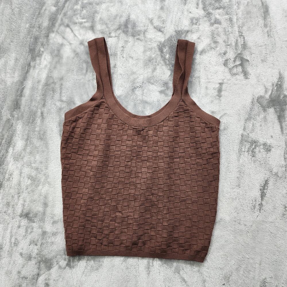 Abercrombie & Fitch Top Womens L Brown Textured Woven Knit‎ Tank Stretch Preppy